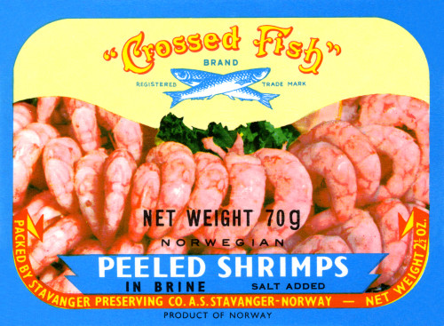 Vintage label for Norwegian peeled shrimp. Poster Print by unknown - Item # VARBLL0587355638
