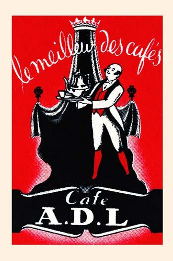 A waiter carries a try of hot coffee on this vintage ad taken from a matchbox label. Poster Print by unknown - Item # VARBLL0587341505