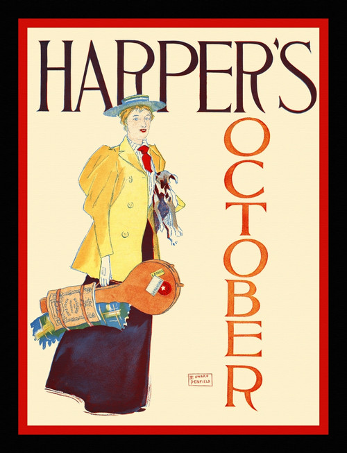 A woman stands holding a dog and packages. Poster Print by  Edward Penfield - Item # VARBLL0587414707