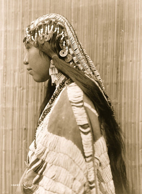 Girl adorned with Wampum bead headdress, earrings, blouse & Necklace Poster Print - Item # VARBLL058746945L
