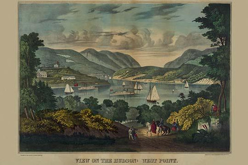 Steamboats and sailboats on the Hudson River, people along the shore in the foreground, and West Point in the background. Poster Print by unknown - Item # VARBLL0587238437