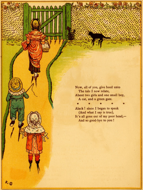 Mother & Two Children walk up to a green garden gate Poster Print - Item # VARBLL058759545L