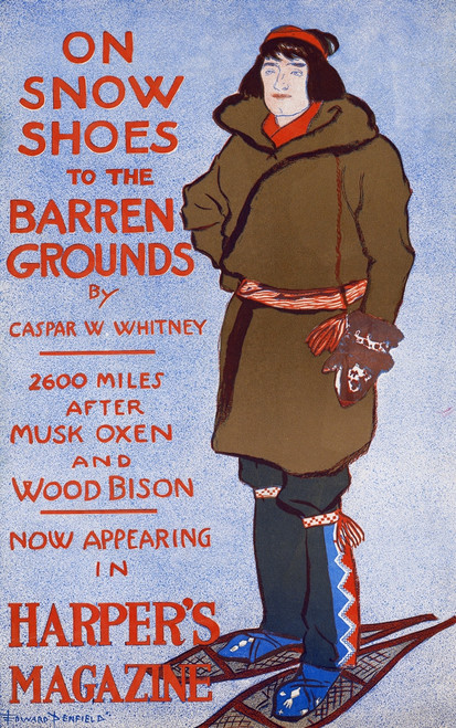 A man stands wearing snowshoes. Poster Print by  Edward Penfield - Item # VARBLL0587414995
