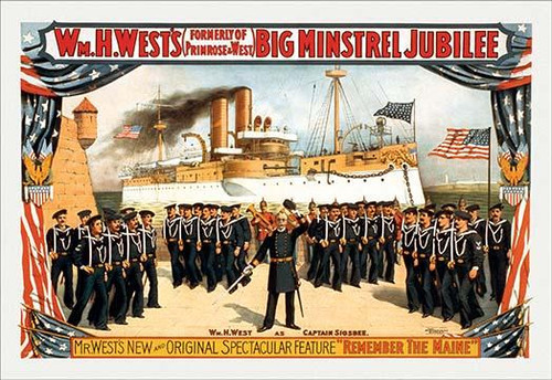 William H. West's big minstrel jubilee featuring a large band in uniform.  In the background is Admiral Dewey's flagship, the Olympia. Poster Print by Strobridge - Item # VARBLL0587197730