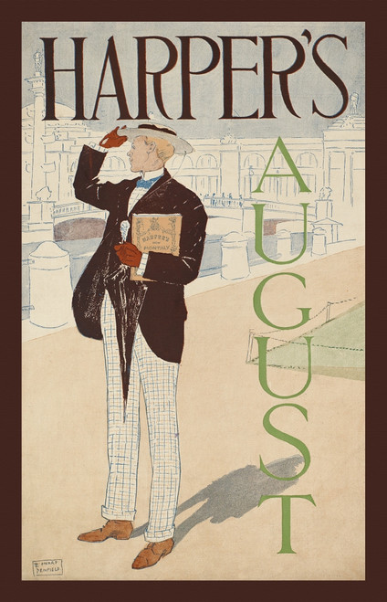 A man holds a magazine and umbrella looks back. Poster Print by  Edward Penfield - Item # VARBLL058741488x