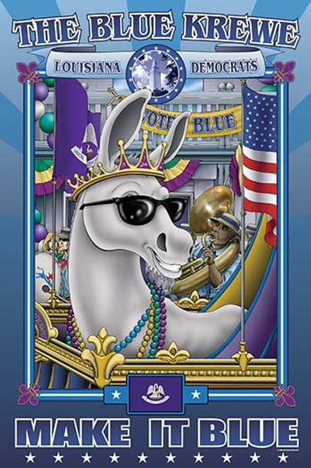 The Colors of Mardi Gras grace Blue the Donkey as King Rex. He wears his beads and a Jazz band plays in the background Poster Print by Richard Kelly - Item # VARBLL0587203676