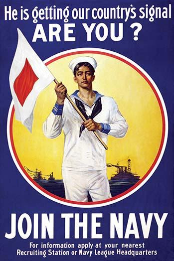 U.S. Navy recruitment poster showing sailor with signal flag. Poster Print by American Lithograph Co - Item # VARBLL0587220791