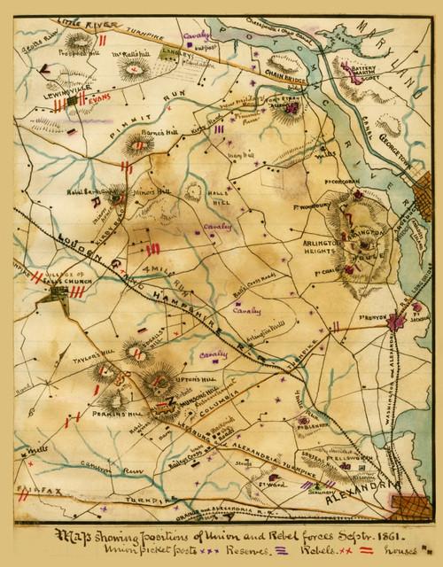 Rebel & Union Forces Around Arlington Va..  Rebel & Union Forces Around Arlington Va. Poster Print by Robert Knox Sneden - Item # VARBLL0587425253