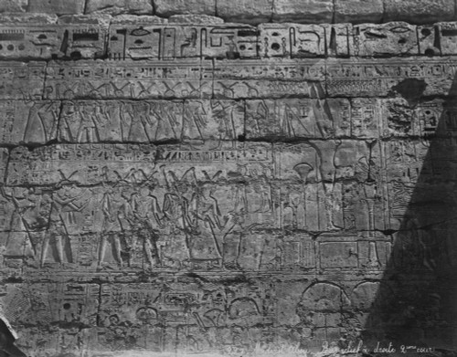 Hieroglyphics and bas-relief in the second court of Great Temple the Medinet Habu Site, Egypt. Poster Print by Felix Bonfils - Item # VARBLL0587419776