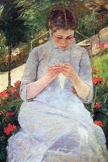 Young Woman Sewing in the Garden Poster Print by Mary  Cassatt - Item # VARBLL0587258136