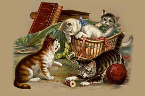 Kittens playing with thread and in sewing basket. Poster Print by  Luchsinger & Co. Muller - Item # VARBLL0587326336