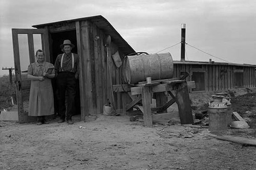 Mr. and Mrs. Wardlow at entrance to their dugout basement home. Dead Ox Flat, Malheur County, Oregon Poster Print by Dorothea Lange - Item # VARBLL0587241535