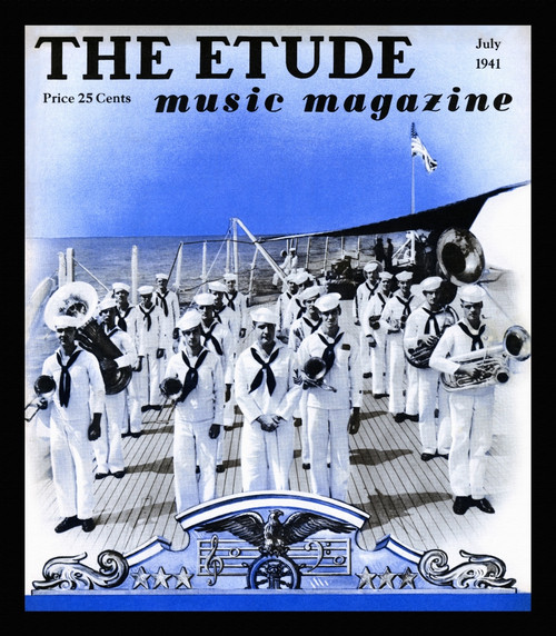 Cover to the magazine, "Etude" from July 1941 featuring a band of American sailors on the decks of a warship. Poster Print by unknown - Item # VARBLL0587435240