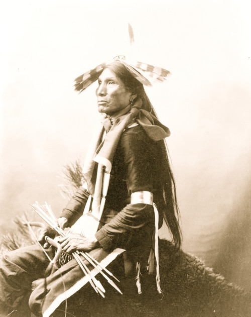 Good Eagle, Indian, three-quarter length, seated, facing left, holding bow and arrows Poster Print - Item # VARBLL058751234L