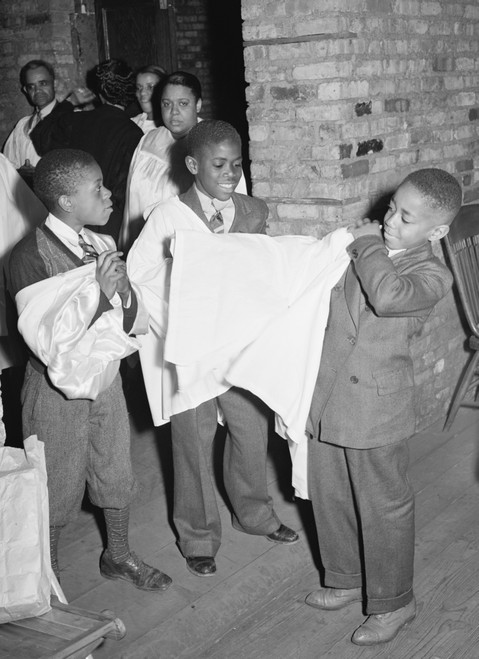 African American Boys of children's choir putting on their robes. Chicago, Illinois Poster Print - Item # VARBLL058745000L