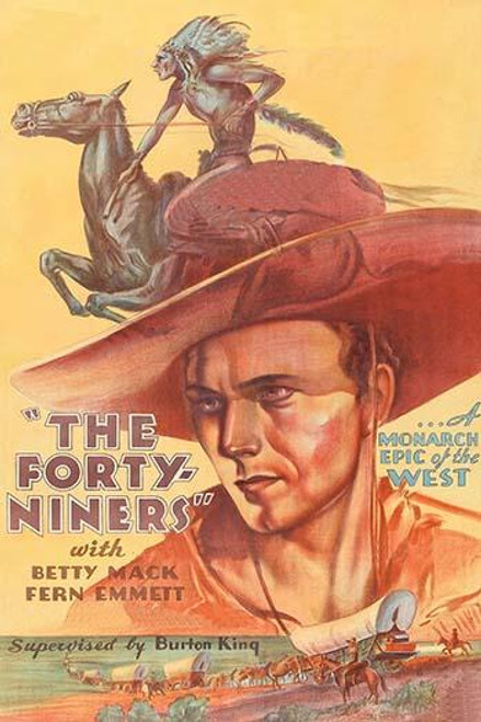 Cowboy with big hat; Indian rider above and Conestoga wagon train below Poster Print by Unknown - Item # VARBLL058762951L