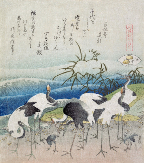 Cranes dig for clams Poster Print by Hokusai - Item # VARBLL0587651431