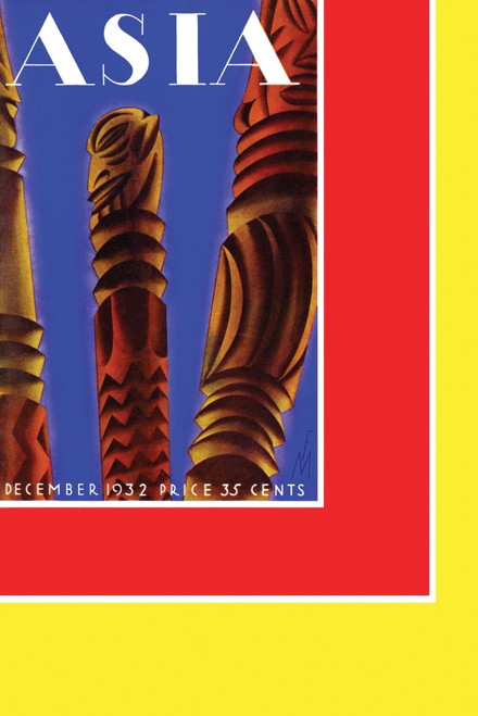 Art deco Cover art from the December 1932 Asia magazine showing three tiki posts Poster Print by Frank McIntosh - Item # VARBLL0587355468