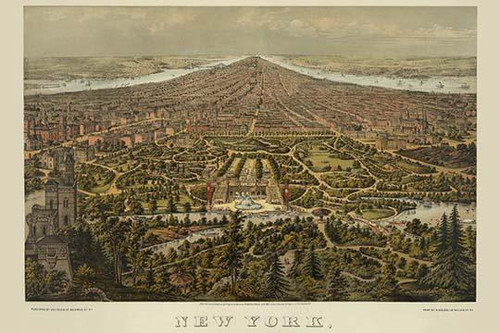 Bird's-eye view of New York with Central Park in the foreground. Poster Print by unknown - Item # VARBLL0587238380 Bird's-eye view of New York with Central Park in the foreground. Poster Print by unknown - Item # VARBLL0587238380