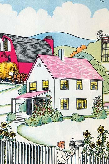 A little boy collects the mail as his dad works the farm behind the house. Poster Print by Julia Letheld Hahn - Item # VARBLL0587274506
