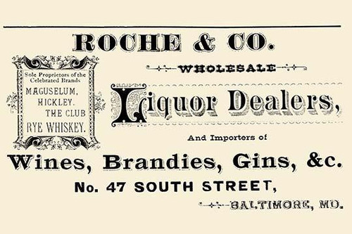 A newspaper advertisement for Roche & co. an importer of wines, brandies, gins, and other alcohols in the Baltimore Maryland region. Poster Print by Unknown - Item # VARBLL0587226692