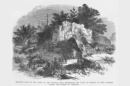 Citizens take Refuge at Killing's cave during the Battle of Antietam or Sharpsburg Poster Print by Frank  Leslie - Item # VARBLL0587327065