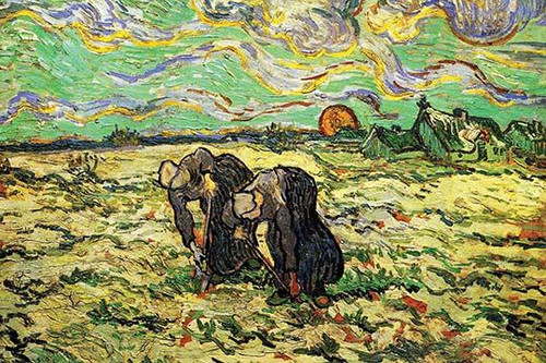 Two Peasant Women Digging in Field with Snow Poster Print by Vincent Van Gogh - Item # VARBLL0587256672