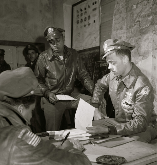 Woodrow W. Crockett, seated, Edward C. Gleed, Lawrence, KS, Class 42-K, Group Operations Officer. Ramitelli, Italy, March 1945. Poster Print - Item # VARBLL0587631430
