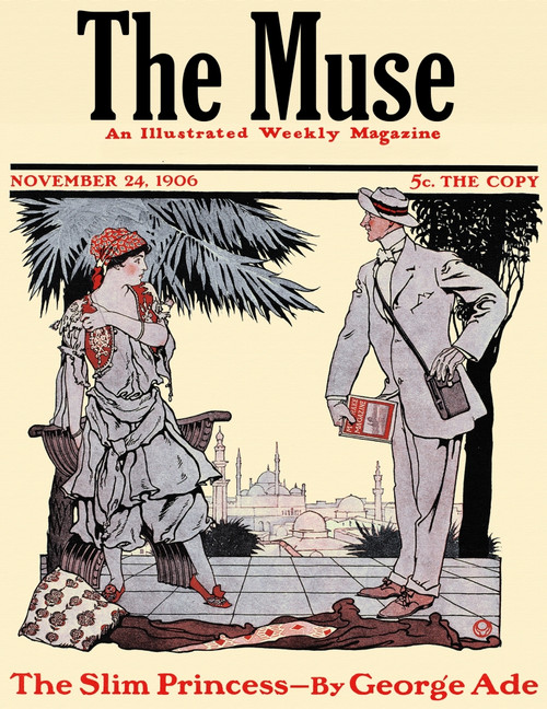 A man stands holding a magazine while gazing at a standing woman. Poster Print by  Edward Penfield - Item # VARBLL0587415509