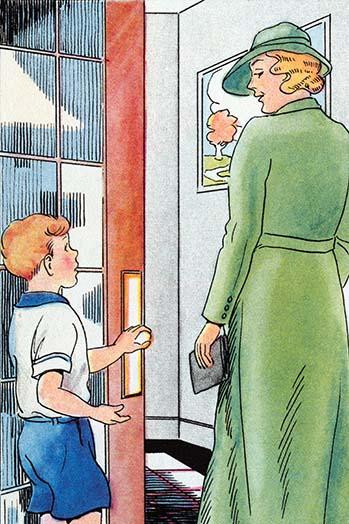 A young man opens the door for a woman. Poster Print by Julia Letheld Hahn - Item # VARBLL0587274530
