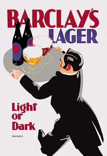 An overhead view of a waiter carrying a tray of drinks.  The oversized beers make the viewer thirsty. Poster Print by Tom Purvis - Item # VARBLL0587018860