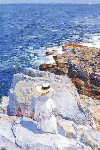 Woman sits on the Ocean Rocks off the Maine New Hampshire Coast on Appledore Island Poster Print by Frederick Childe Hassam - Item # VARBLL0587252480