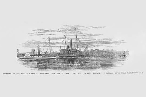 Prisoner transfer from Steamer "Pilot" to the "Cossack" Pamlico River, Washington, South Carolina Poster Print by Frank  Leslie - Item # VARBLL0587325216
