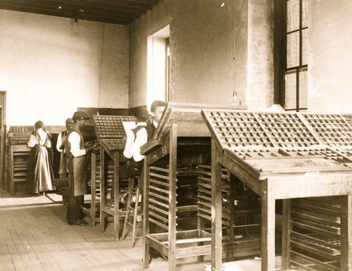 Pressmen at work in printing shop, Hampton Institute, Hampton, Virginia Poster Print