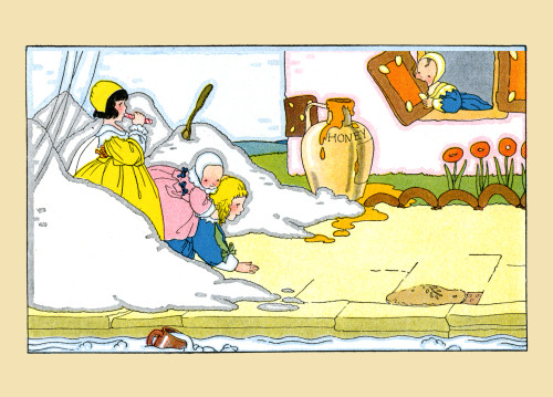 Three children are in a land of sweets and candy.  They taste and try all the candies, cookies, pies, and sweets around them. Poster Print by Maud & Miska Petersham - Item # VARBLL0587411171