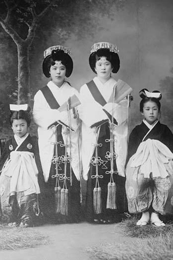 Japanese Mothers with Their Children wear traditional Kimono with Obi & hair combs Poster Print by unknown - Item # VARBLL058745845L