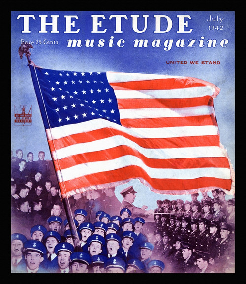 Cover to the magazine, "Etude" from July 1942 featuring American soldiers singing in choirs beneath a large American flag. Poster Print by unknown - Item # VARBLL0587435259