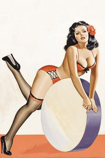 Beautiful Girl in High Heels & two piece suit leans over a drum Poster Print by Peter Driben - Item # VARBLL0587285923