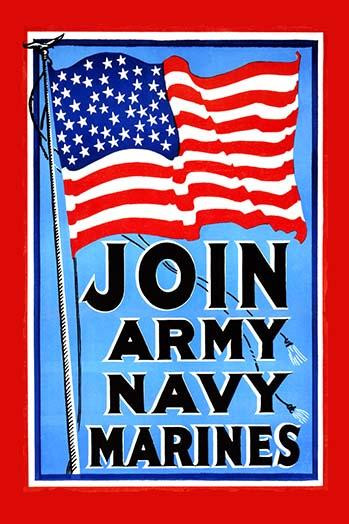 The flag is patriotic enough to dominate this enlistment poster. Poster Print by unknown Unknown - Item # VARBLL0587215356