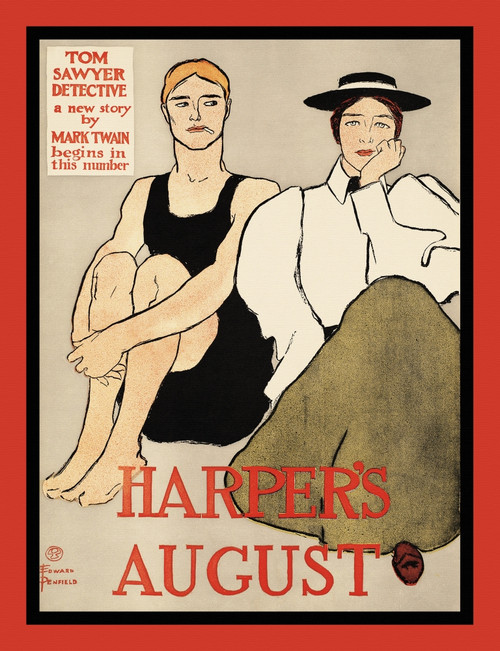 A man in a swimming outfit sits next to a woman. Poster Print by  Edward Penfield - Item # VARBLL0587415401