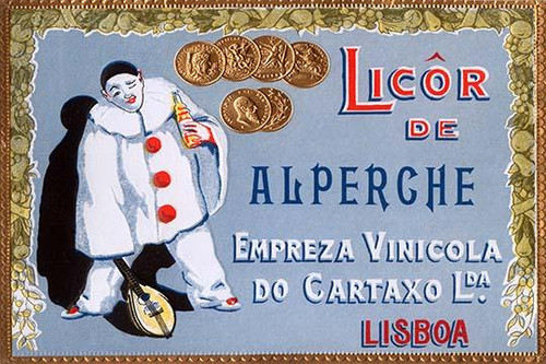 Bottle label for a Portuguese liquor showing a clown and musical instrument. Poster Print by unknown - Item # VARBLL0587315547