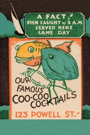 Matchbook covers bore many designs from advertising to mementos.  This cover was for a cocktail restaurant and featured a clam and fish mixing drinks. Poster Print by unknown - Item # VARBLL0587260696