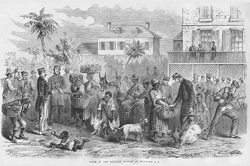 African Americans market goods to local soldiers at Beaufort South Carolina Poster Print by Frank  Leslie - Item # VARBLL0587323795