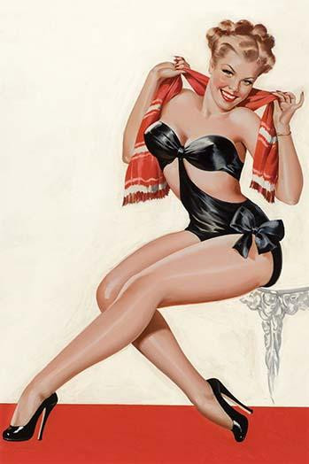 Beautiful Girl in High Heels & two piece suit sits with towel over her shoulders Poster Print by Peter Driben - Item # VARBLL0587285842