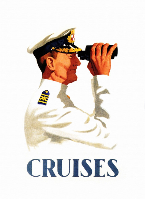 Ship's Captain with Binoculars .  Image taken from a Canadian Pacific travel poster of the steamship era. Poster Print by unknown - Item # VARBLL0587387013