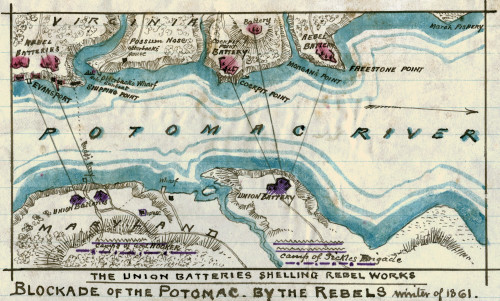 Blockade of the Potomac by the Rebels in 1861.  Potomac River with the Confederate forces located near Cockpit Point, Prince William County, Va. Poster Print by Robert Knox Sneden - Item # VARBLL0587426640