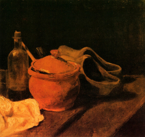 Still Life with Earthenware, Bottle and Clogs Poster Print