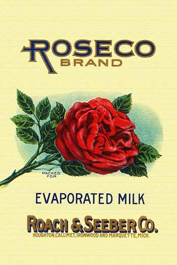 Original can label for Evaporated Milk showing a rose. Poster Print by unknown - Item # VARBLL058733620x