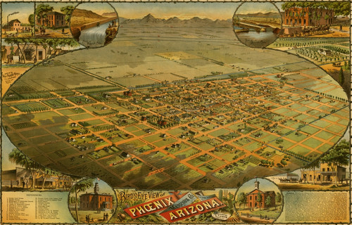 Birds eye view map of Phoenix, Arizona 1885 Poster Print - Item # VARBLL058757084L