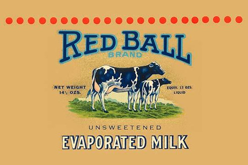 Original can label for Red Ball Brand Unsweetened Evaporated Milk showing a cow and calf. Poster Print by unknown - Item # VARBLL0587334703